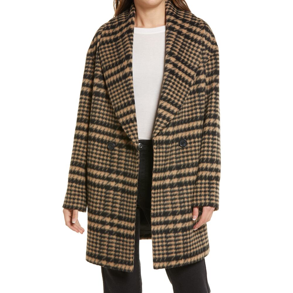 Avec Les Filles 'Plaid' Brown Shawl Collar Coat Size XS